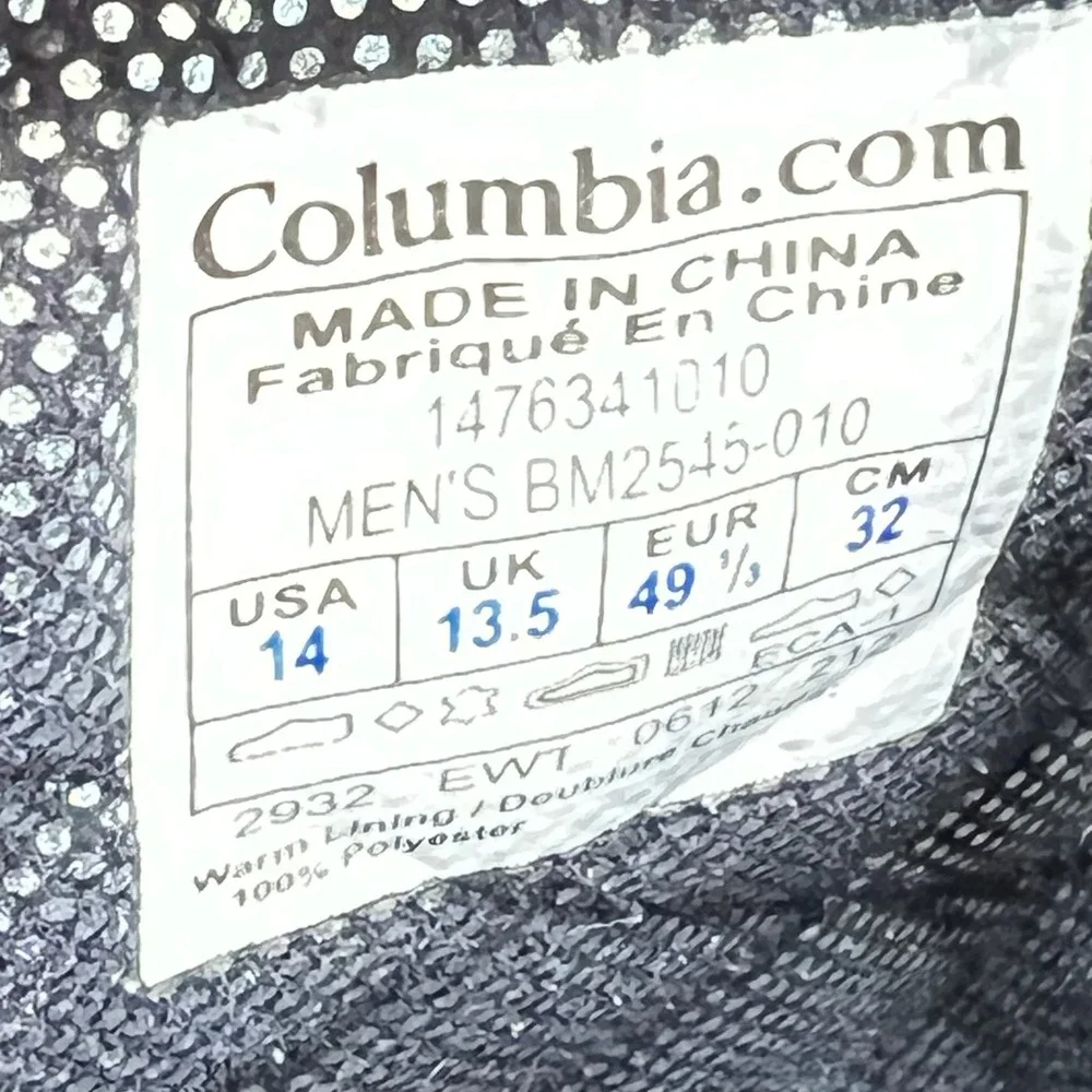 Columbia Bugaboot Plus II Hiking Boots Men's 14 Black Waterproof 100g Omni-Heat